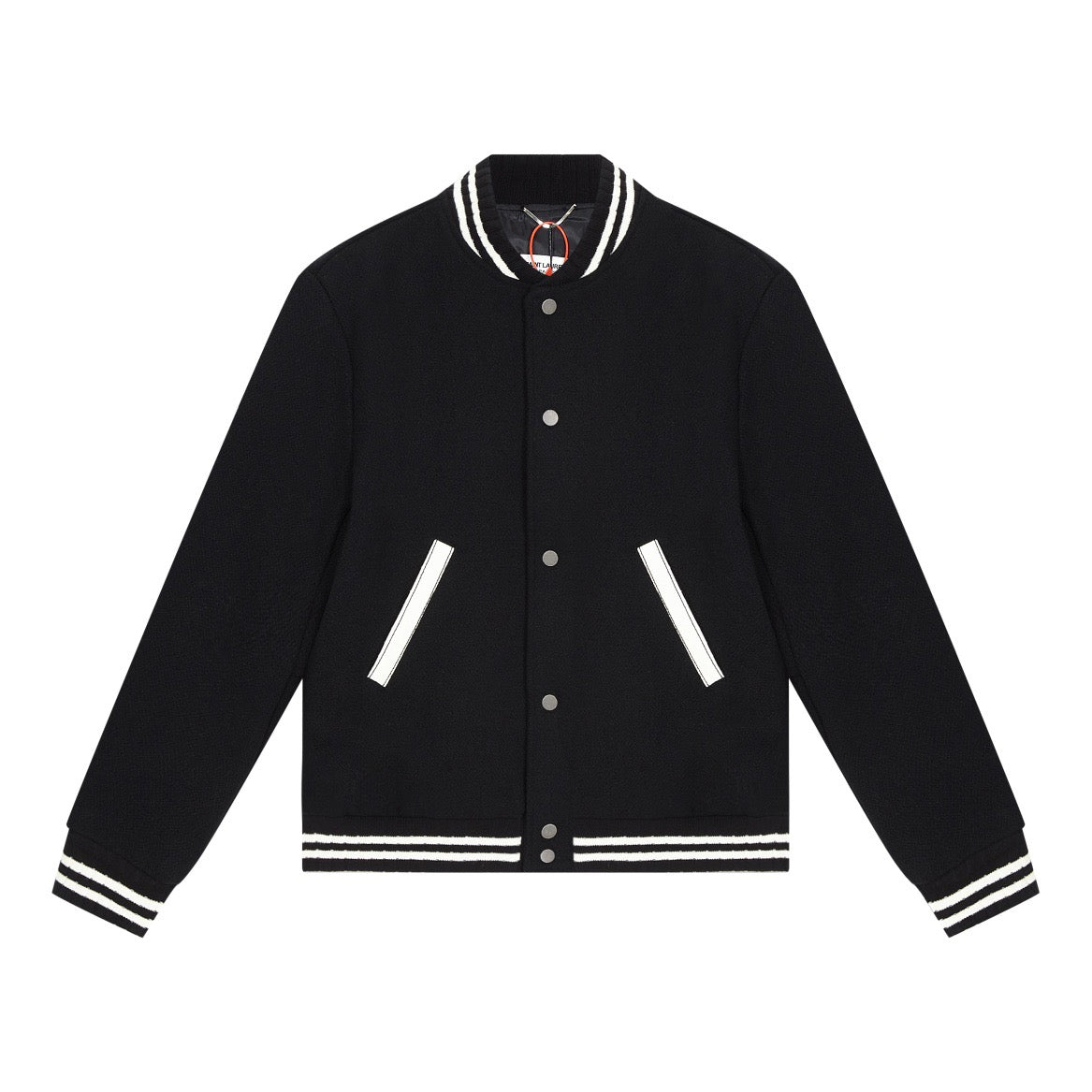 Black Wool Striped Trim Varsity - Men's