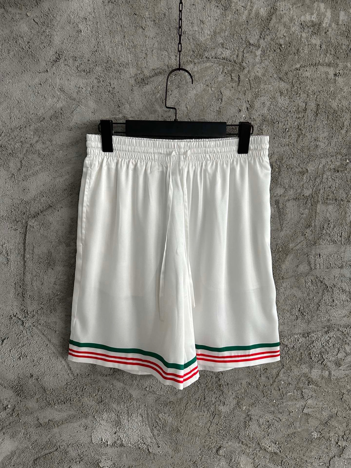 White Cotton Web Stripe Drawstring - Men's