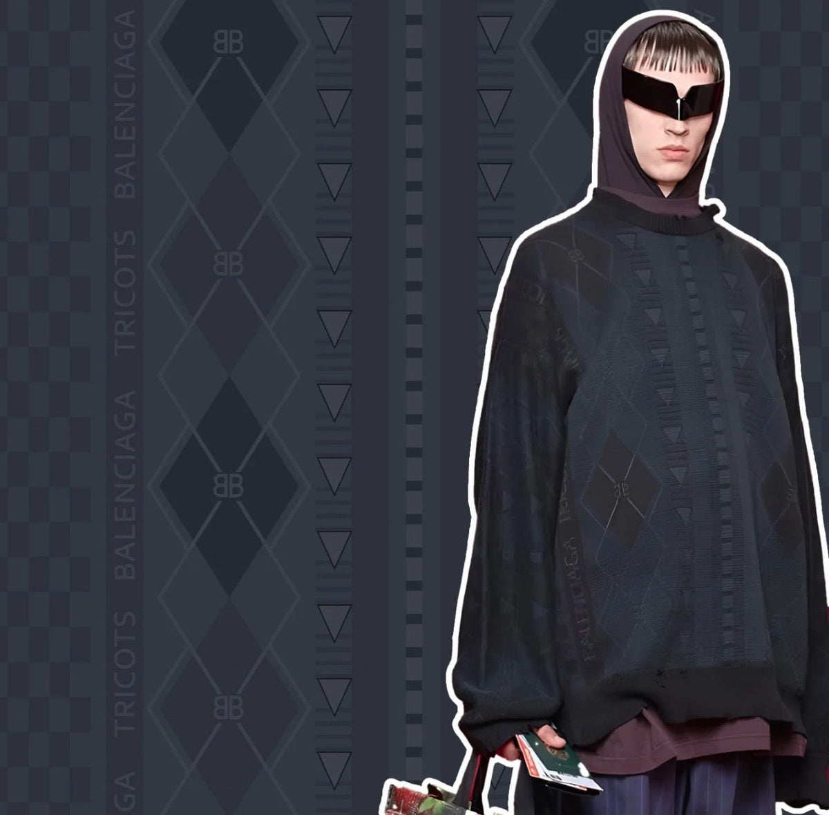 Grey Jacquard Geometric Crewneck - Men's