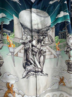 Navy Scenic Print Silk Shirt - Men's