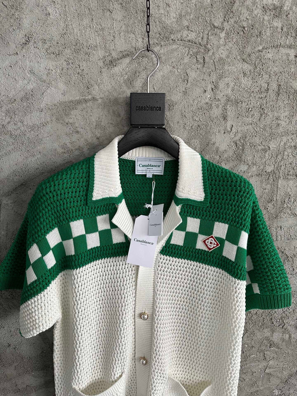 Cream Knit Checkerboard Short-Sleeve - Men's