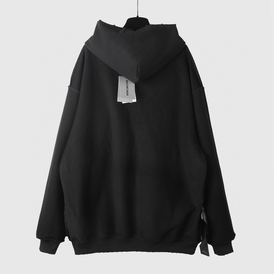 Black Cotton Back Print Pullover - Men's