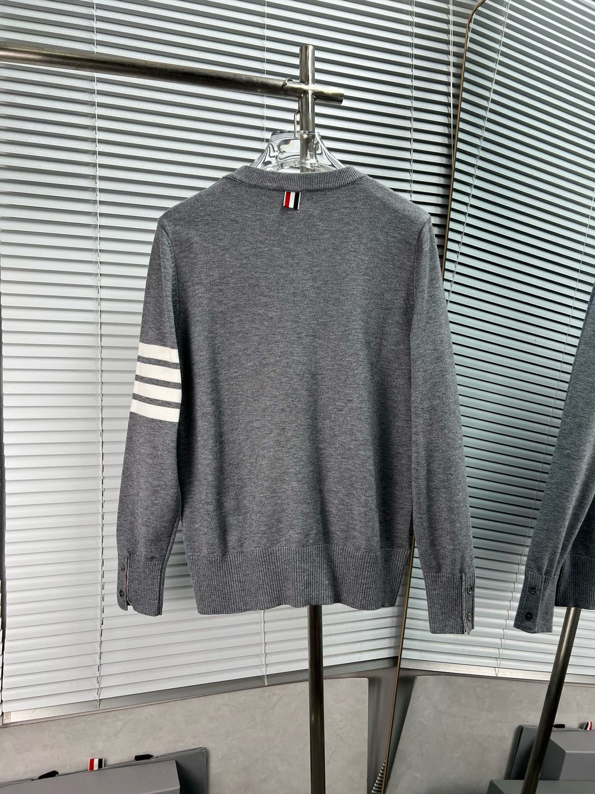 4-Bar Crewneck Cream Sweater - Men's