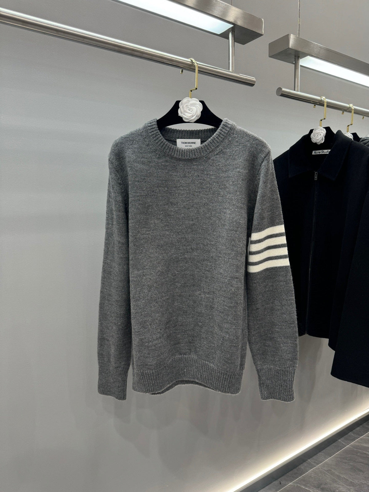 4-Bar Crewneck Navy Sweater - Men's