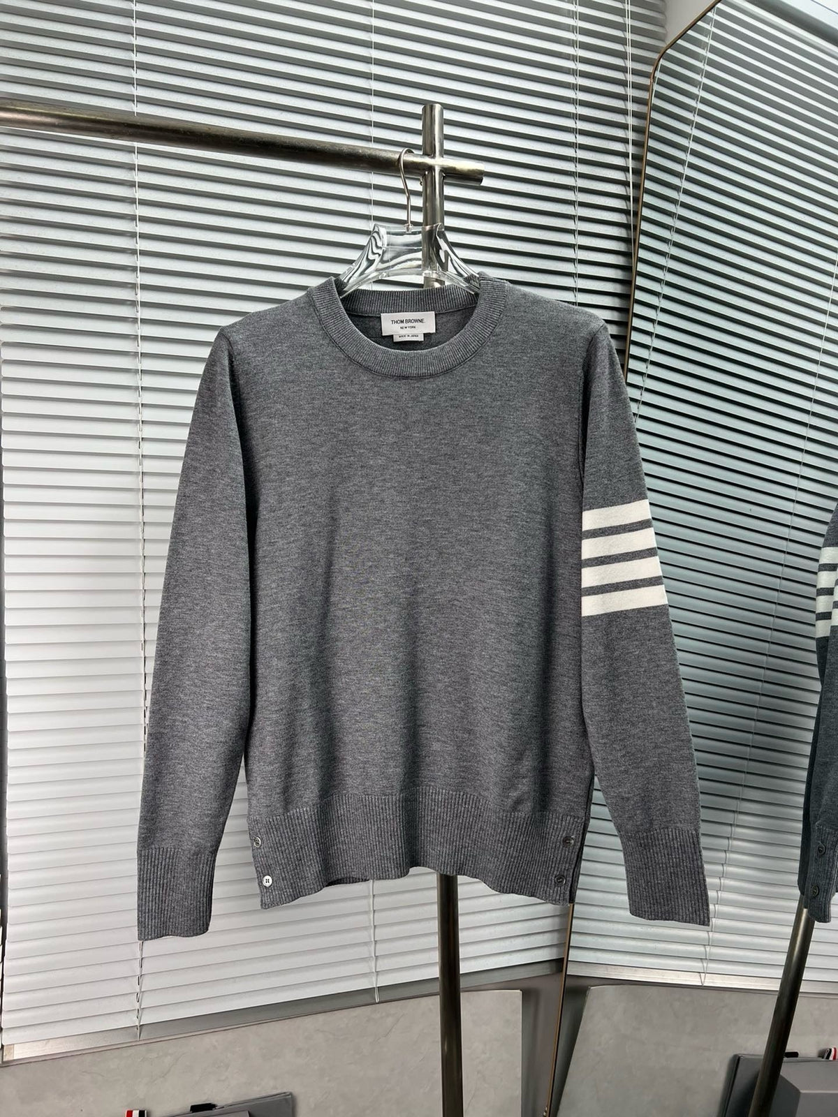 4-Bar Crewneck Cream Sweater - Men's