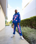 Blue Cotton Star Print Pullover - Men's