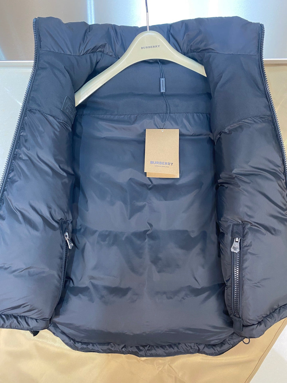 Beige Nylon Check Gilet - Men's