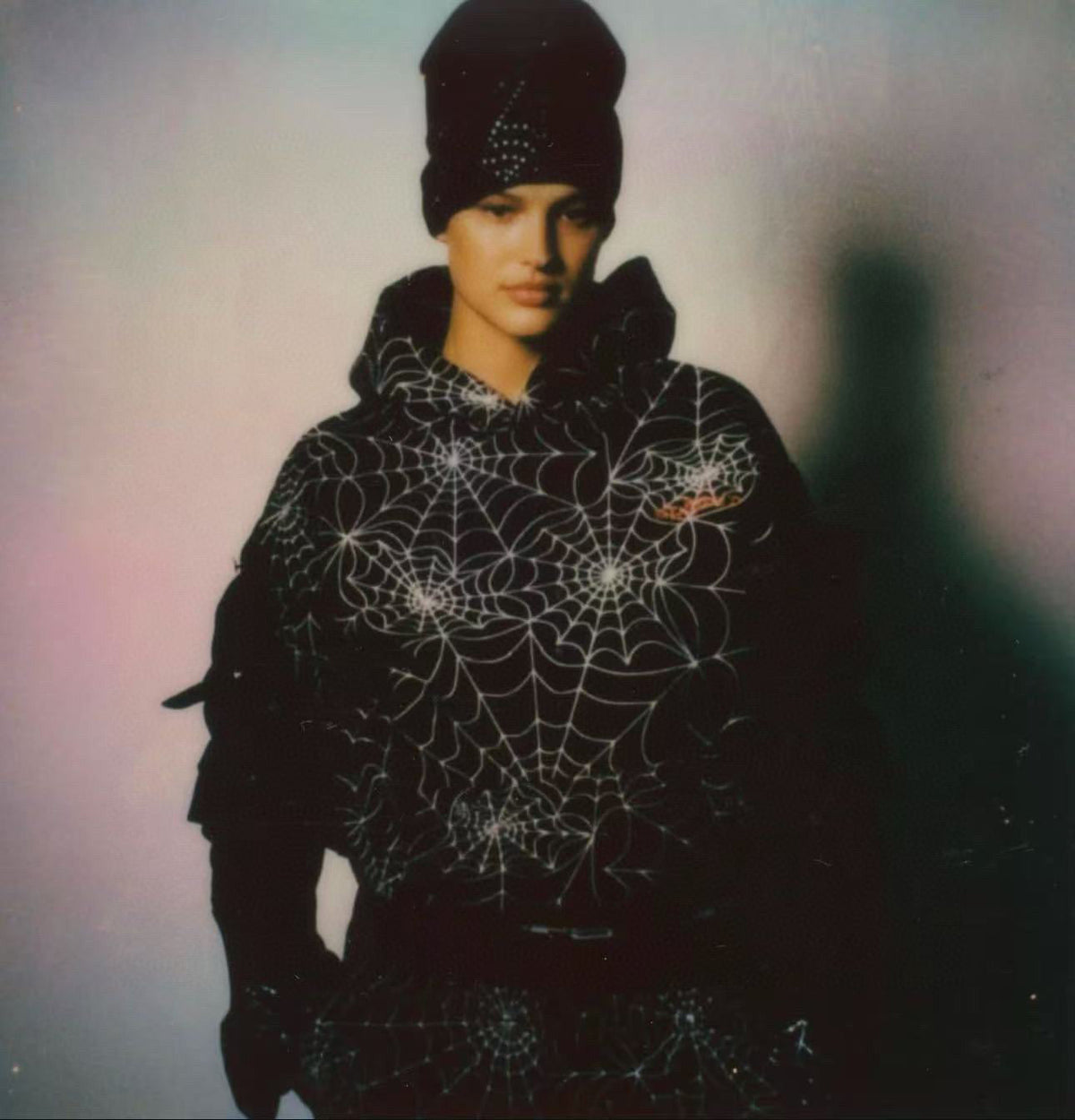 Black Cotton Web Print Pullover - Men's