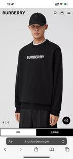 Black Cotton White Text Crewneck - Men's