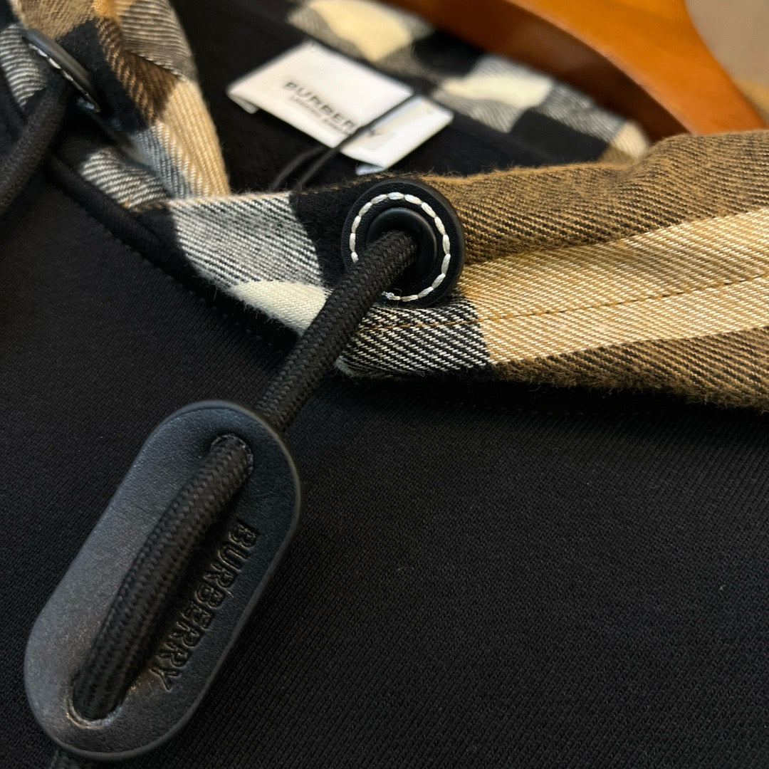 Black Cotton Check Lined Pullover - Men's