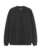 Black Cotton Washed Text Crewneck - Men's