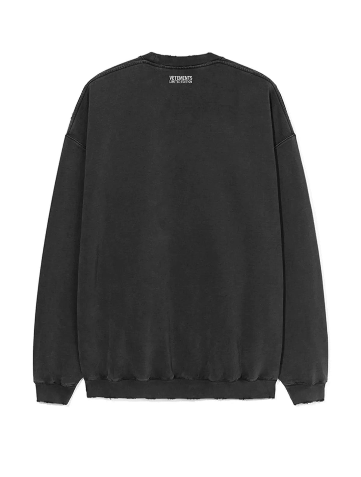 Black Cotton Washed Text Crewneck - Men's