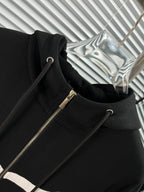 Black Cotton Bar Stripe Zip-Through - Men's