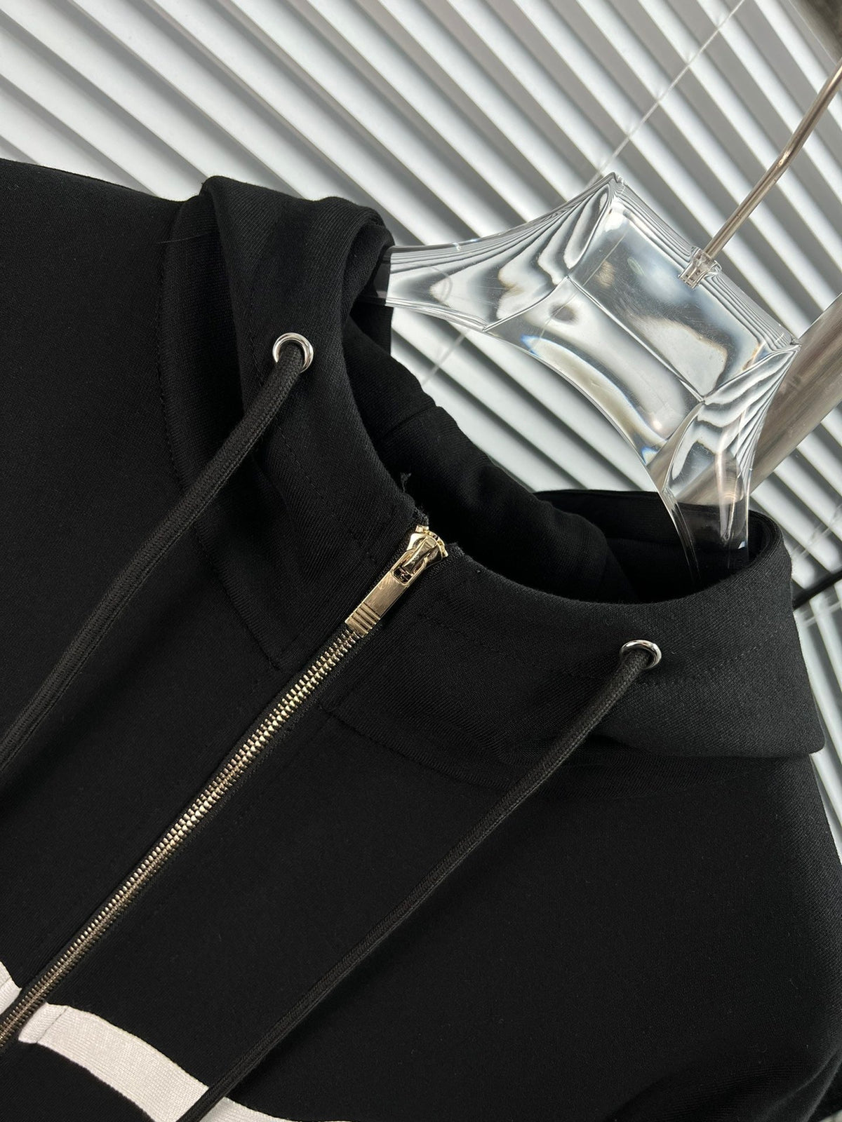 Black Cotton Bar Stripe Zip-Through - Men's