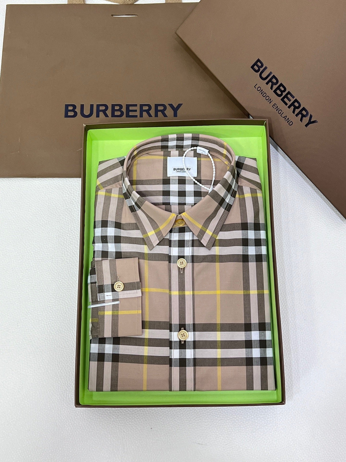 Beige Cotton Check Long-Sleeve - Men's
