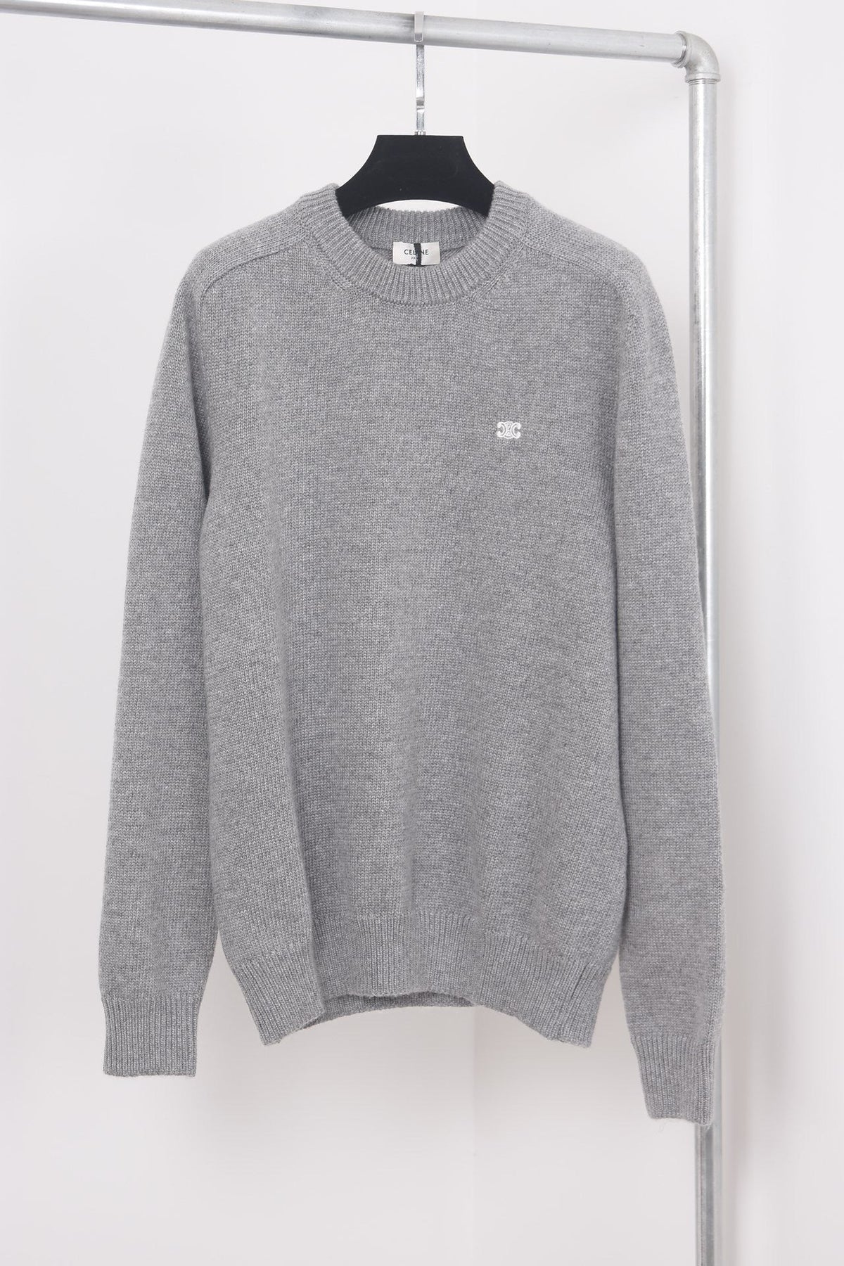 Grey Cotton Chest Logo Long-Sleeve - Men's