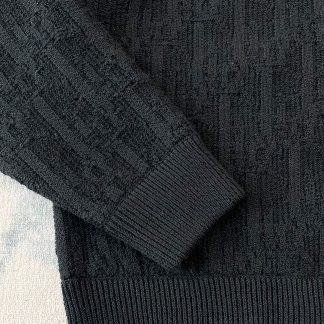 Black Wool Cable Crewneck - Men's