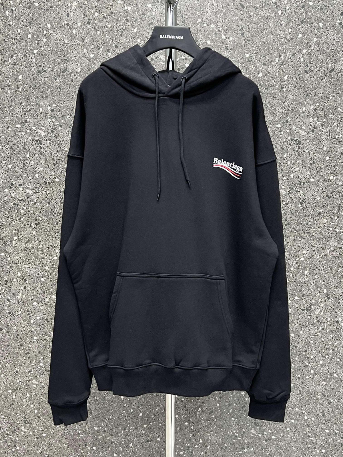 Black Cotton Chest Logo Pullover - Men's