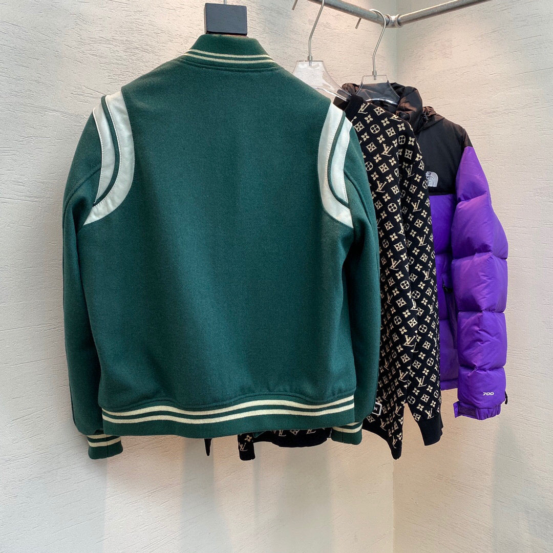 Green Wool Contrast Sleeve Varsity - Men's