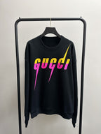 Black Cotton Graphic Crewneck - Men's