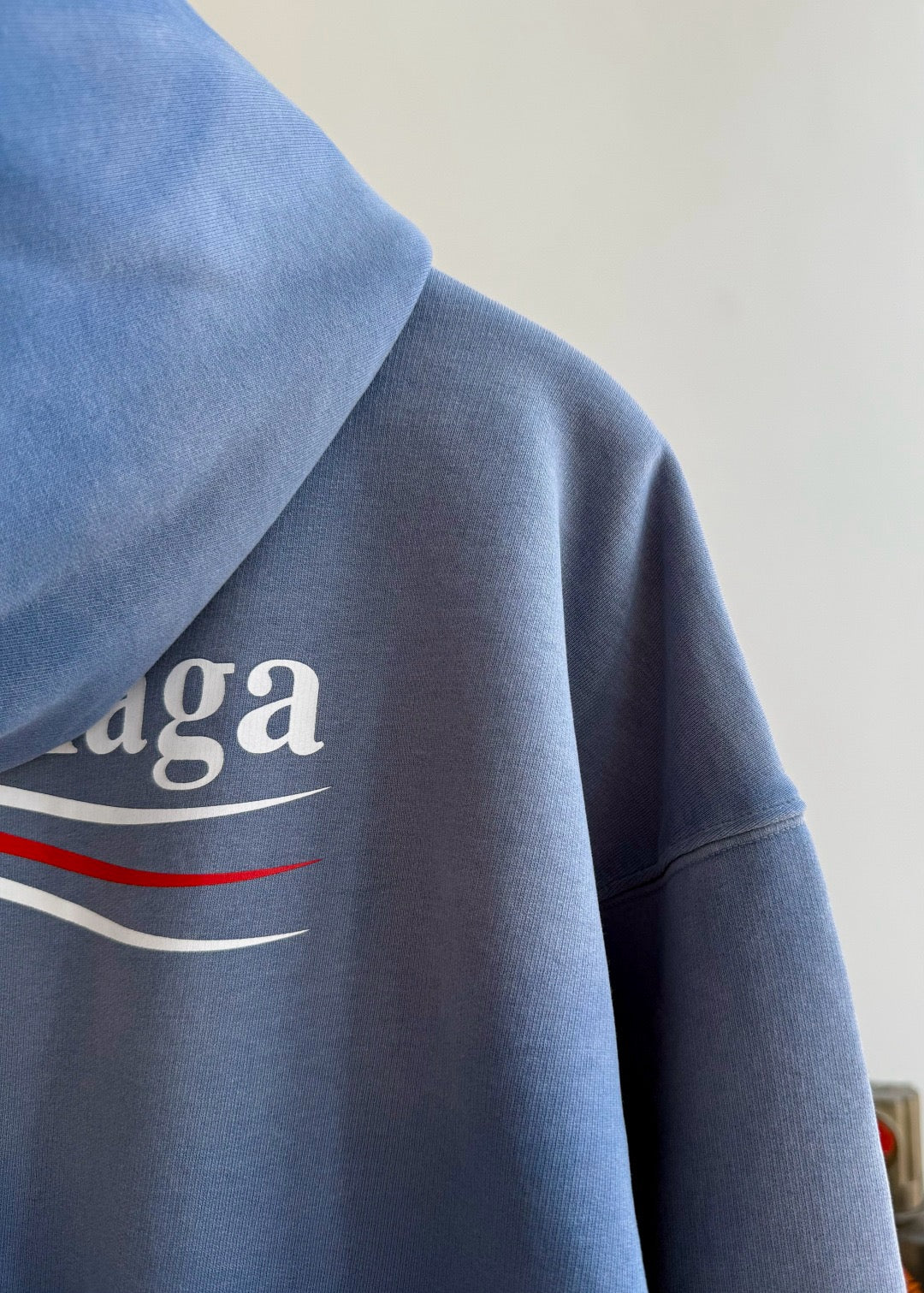 Blue Cotton Washed Logo Pullover - Men's