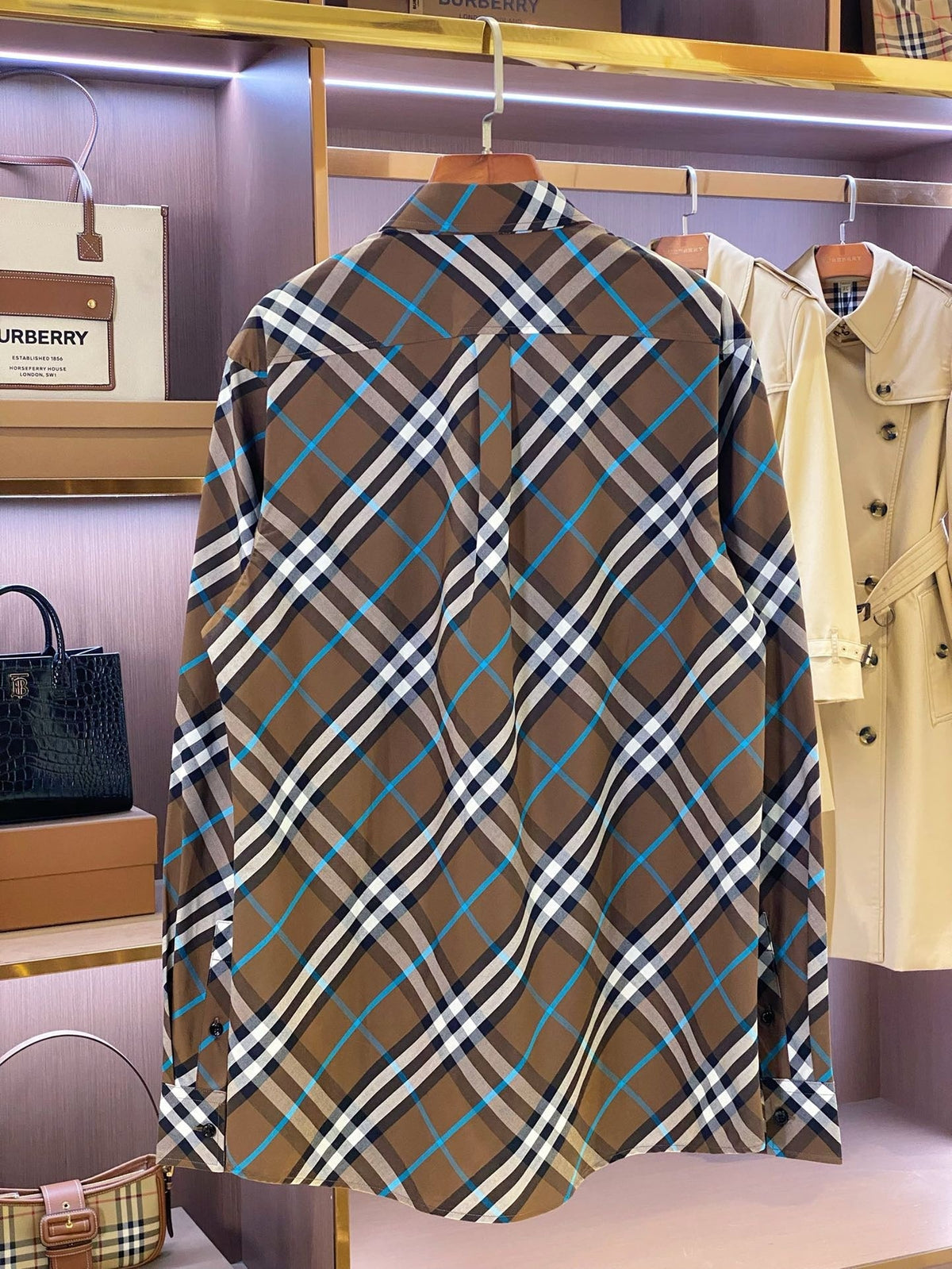 Beige Cotton Tartan Long-Sleeve - Men's