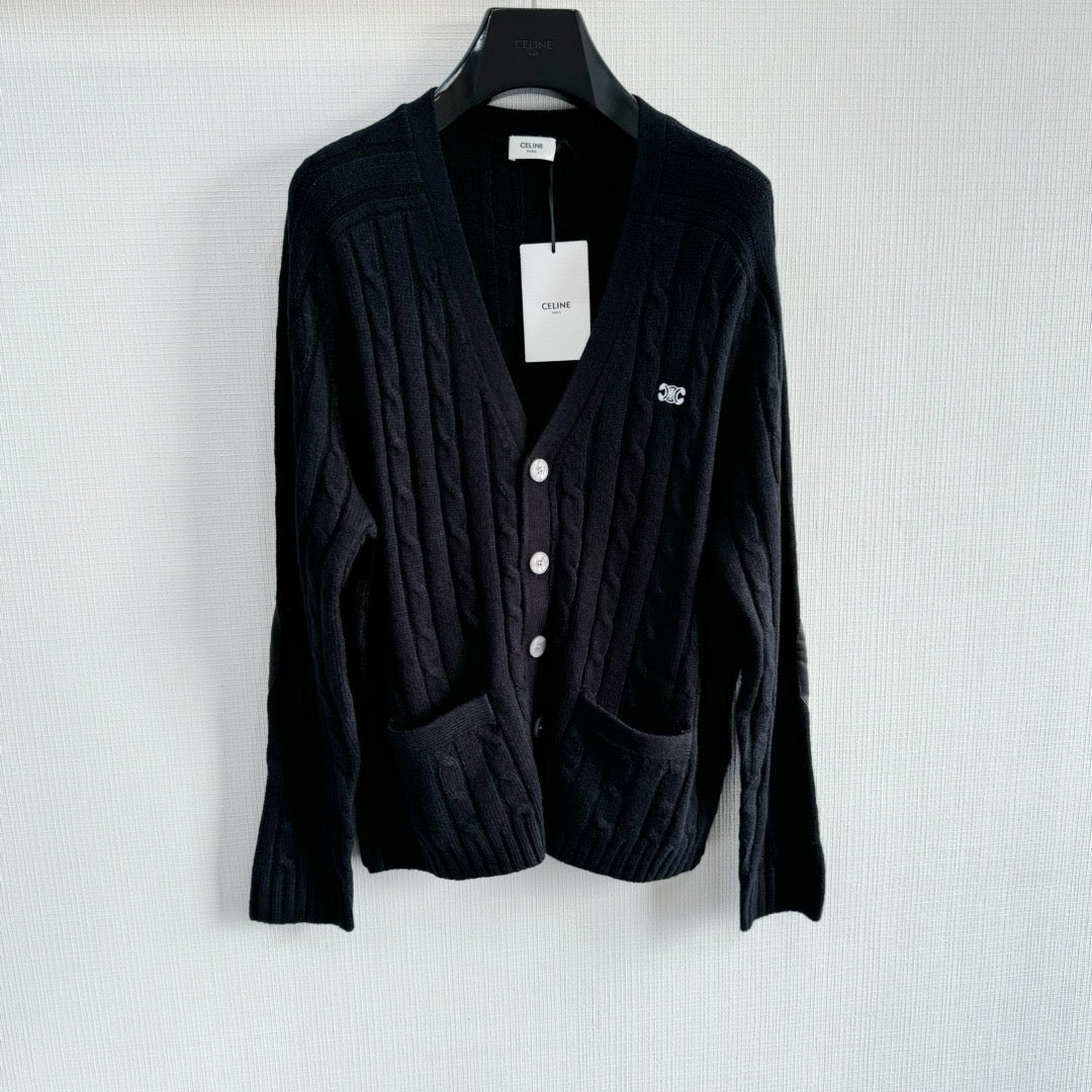 Black Wool Cable Cardigan - Men's