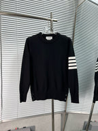 4-Bar Crewneck Cream Sweater - Men's