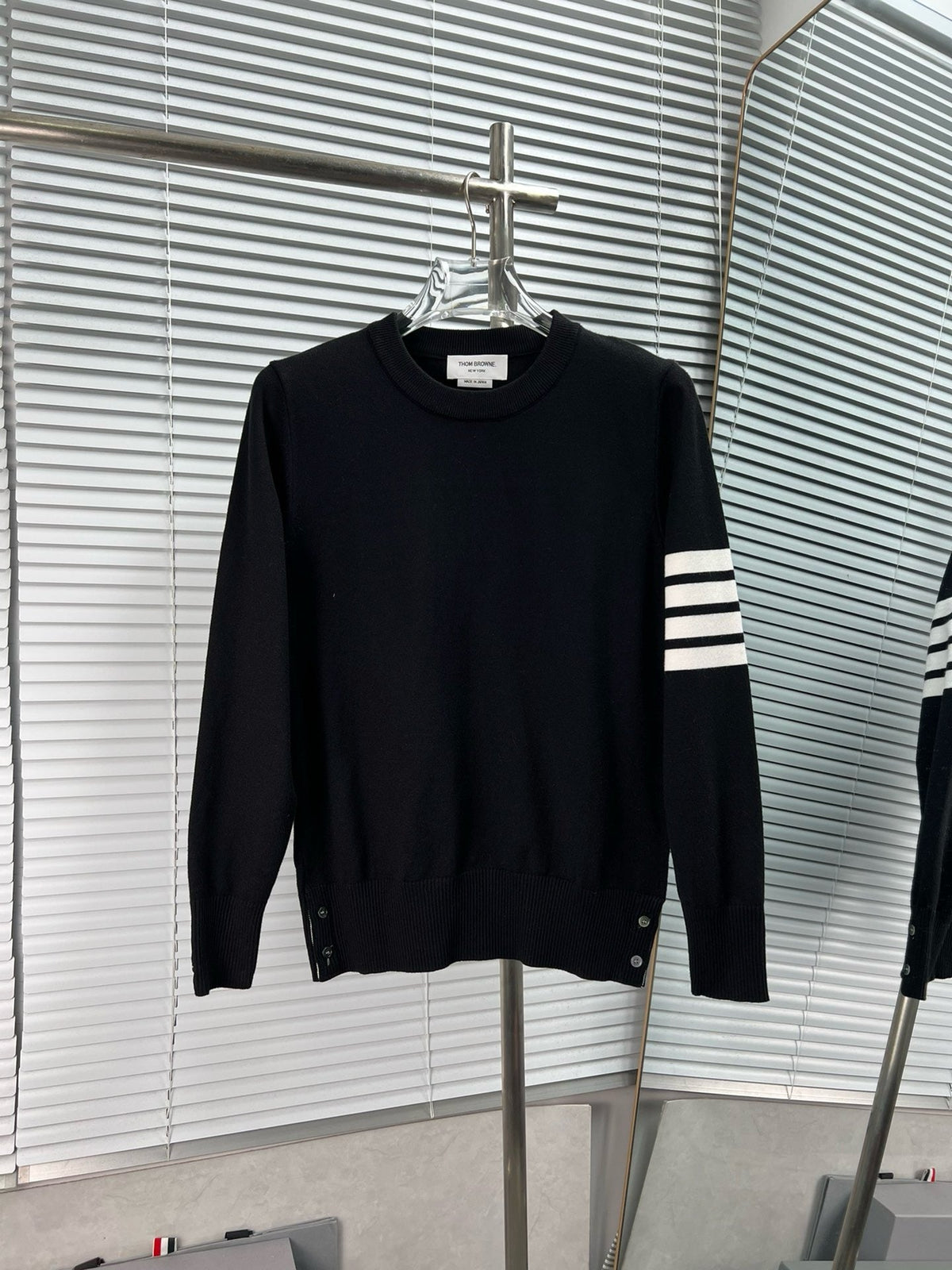 4-Bar Crewneck Cream Sweater - Men's