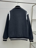 Navy Wool Striped Trim Varsity - Men's