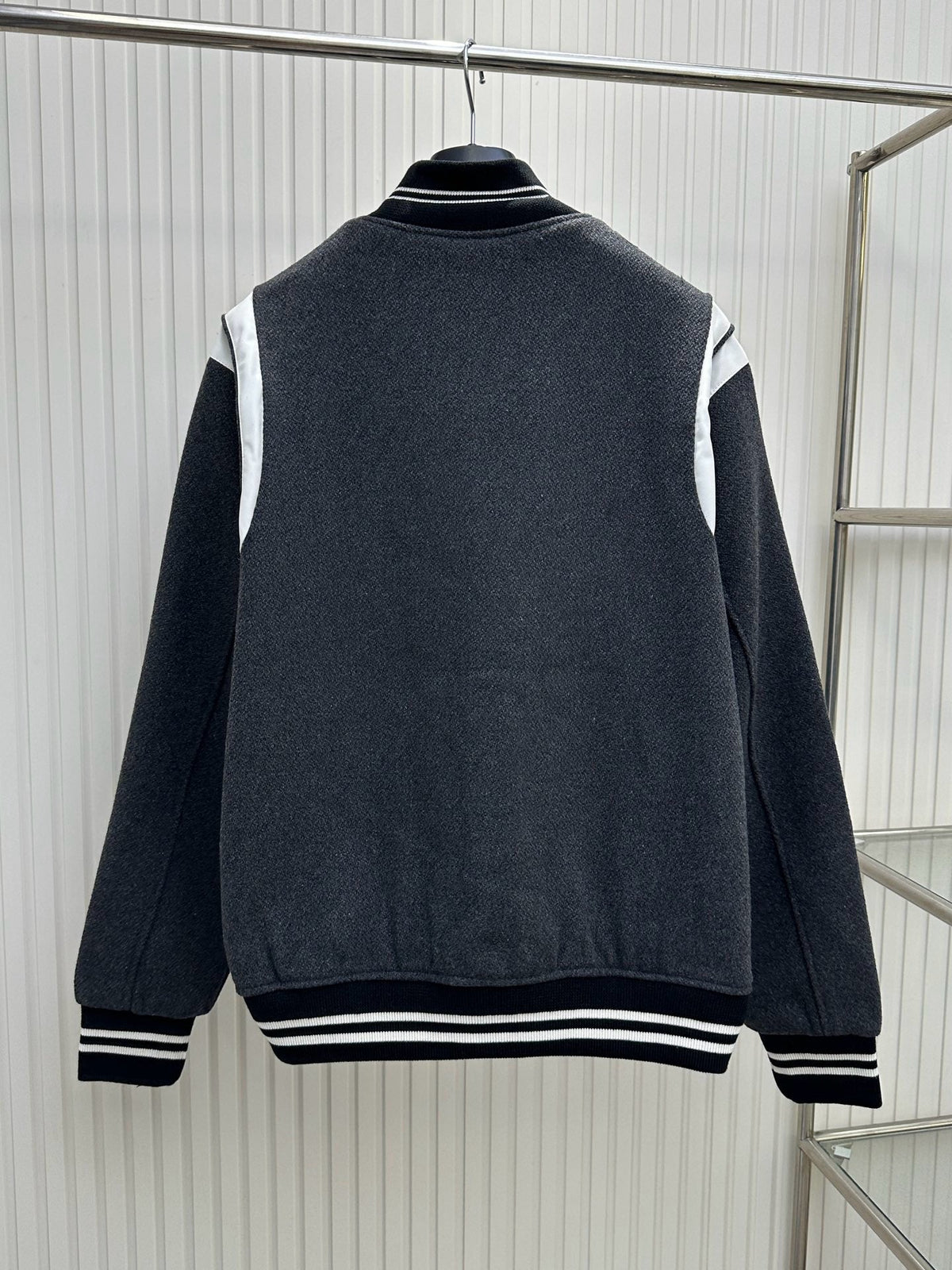 Navy Wool Striped Trim Varsity - Men's