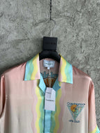Pastel Scenic Print Silk Shirt - Men's
