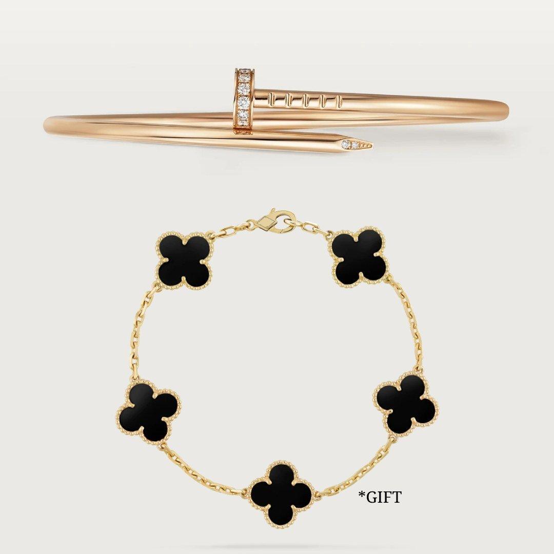 Clove Bracelet - Gift Alhambra Bracelet – clove Necklace, double coated yellow gold 18K, set with 20 brilliant-cut zirconian – LUX VERSE Luxury Designer Fashion Outlet