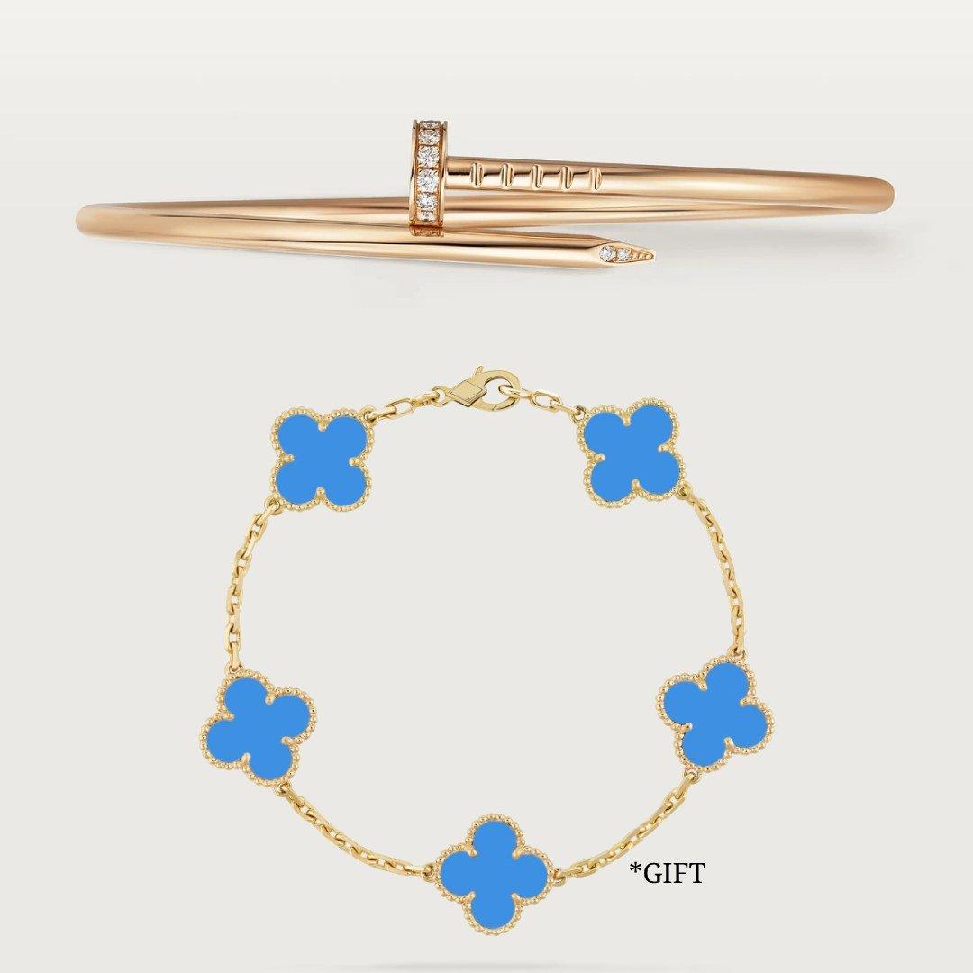 Clove Bracelet - Gift Alhambra Bracelet – clove Necklace, double coated yellow gold 18K, set with 20 brilliant-cut zirconian – LUX VERSE Luxury Designer Fashion Outlet