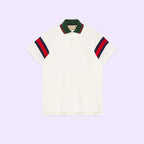 Cotton jersey polo with Web – a cotton jersey polo shirt featuring a blue and red Web around the sleeves – LUX VERSE Luxury Designer Fashion Outlet