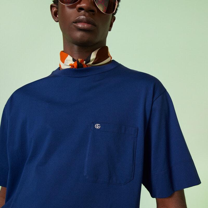 Cotton jersey T-shirt with Double G – here, the Double G embroidery appears in petite dimensions atop this cotton jersey – LUX VERSE Luxury Designer Fashion Outlet