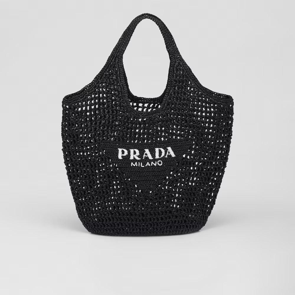 Crochet tote bag – the embroidered lettering logo decorates the front of this accessory that – LUX VERSE Luxury Designer Fashion Outlet