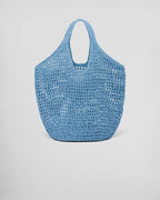 Crochet tote bag – raffia-effect yarn Crochet workmanship Embroidered lettering logo on the front – LUX VERSE Luxury Designer Fashion Outlet