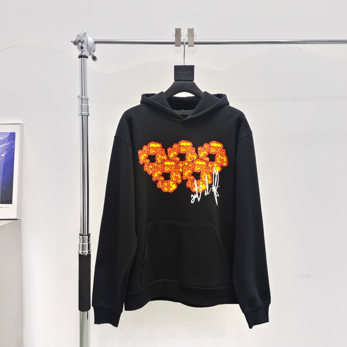 Black Cotton Print Pullover - Men's