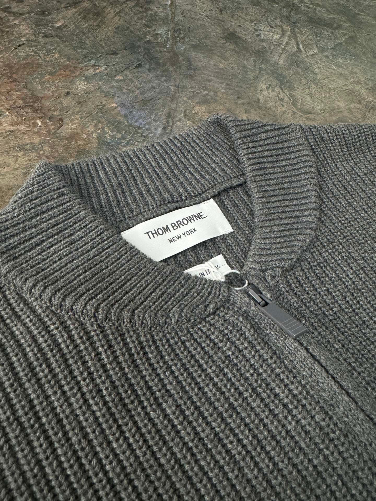 4-Bar Knit Zip Grey Sweater - Men's