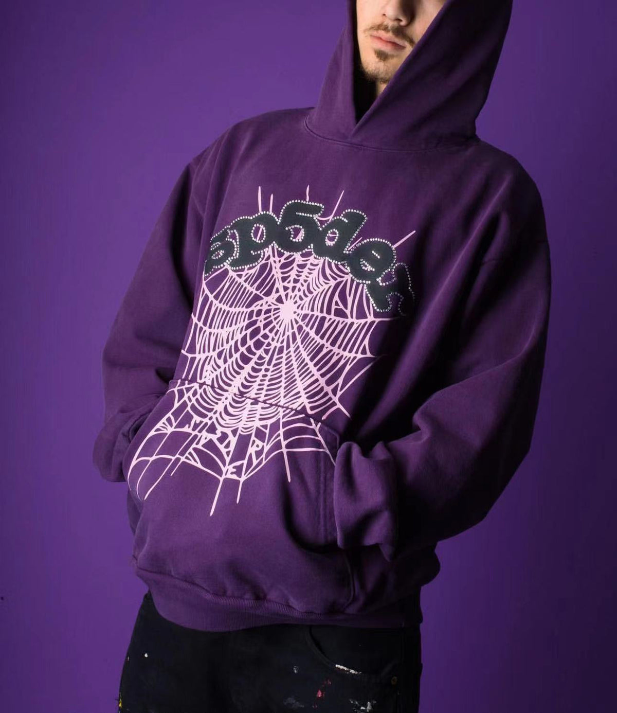 Purple Cotton Web Print Pullover - Men's