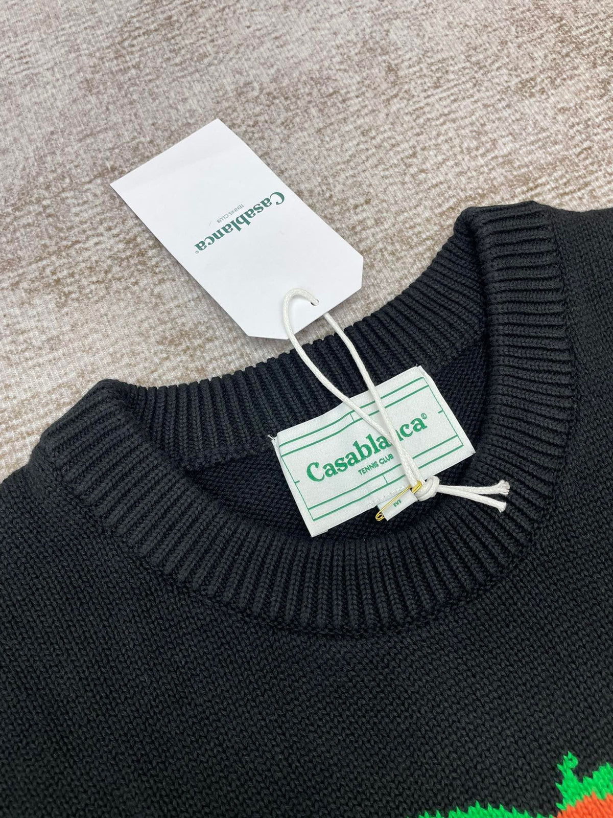 Navy Wool Intarsia Crewneck - Men's