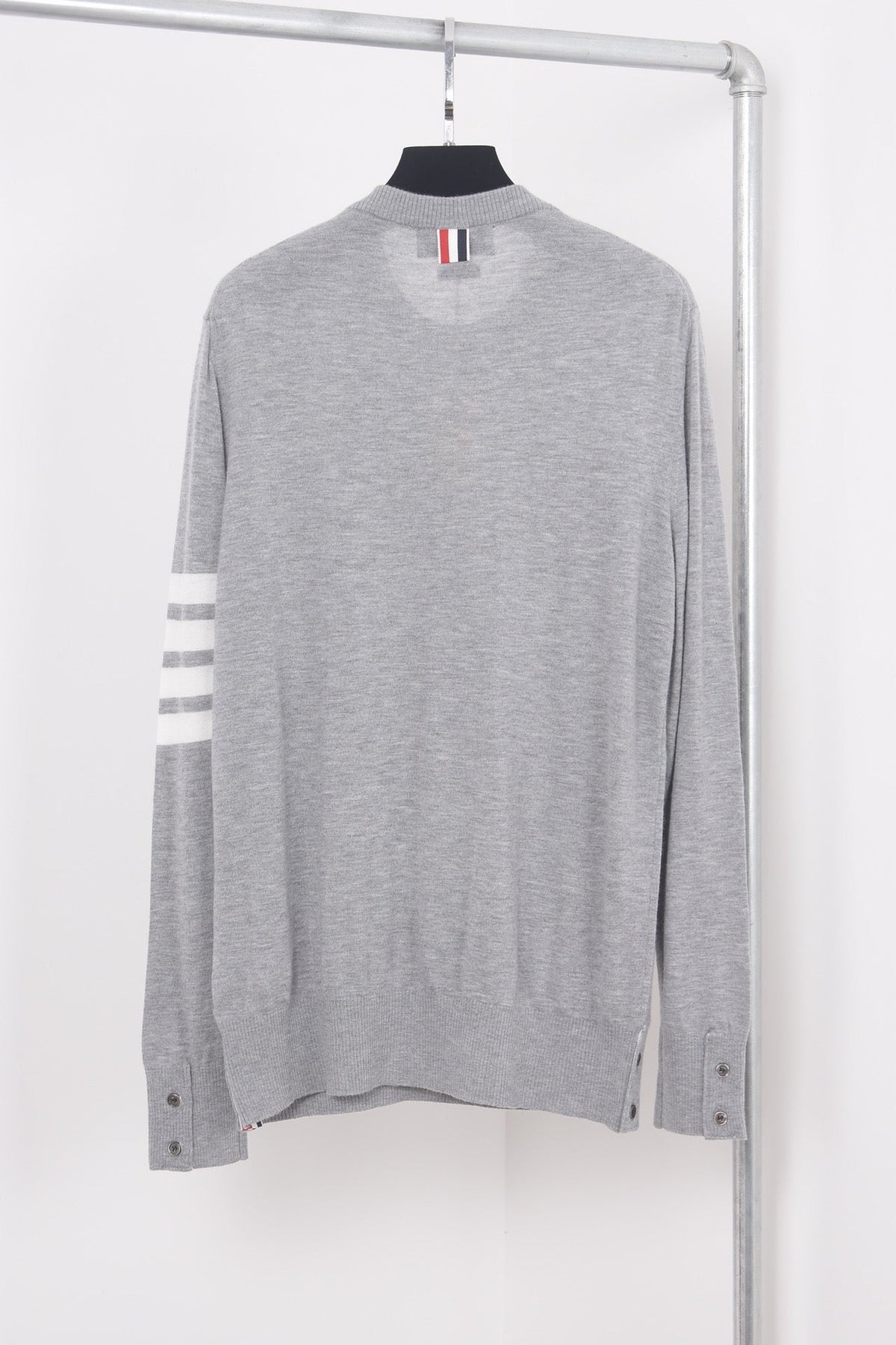 Grey Wool Four-Bar Crewneck - Men's