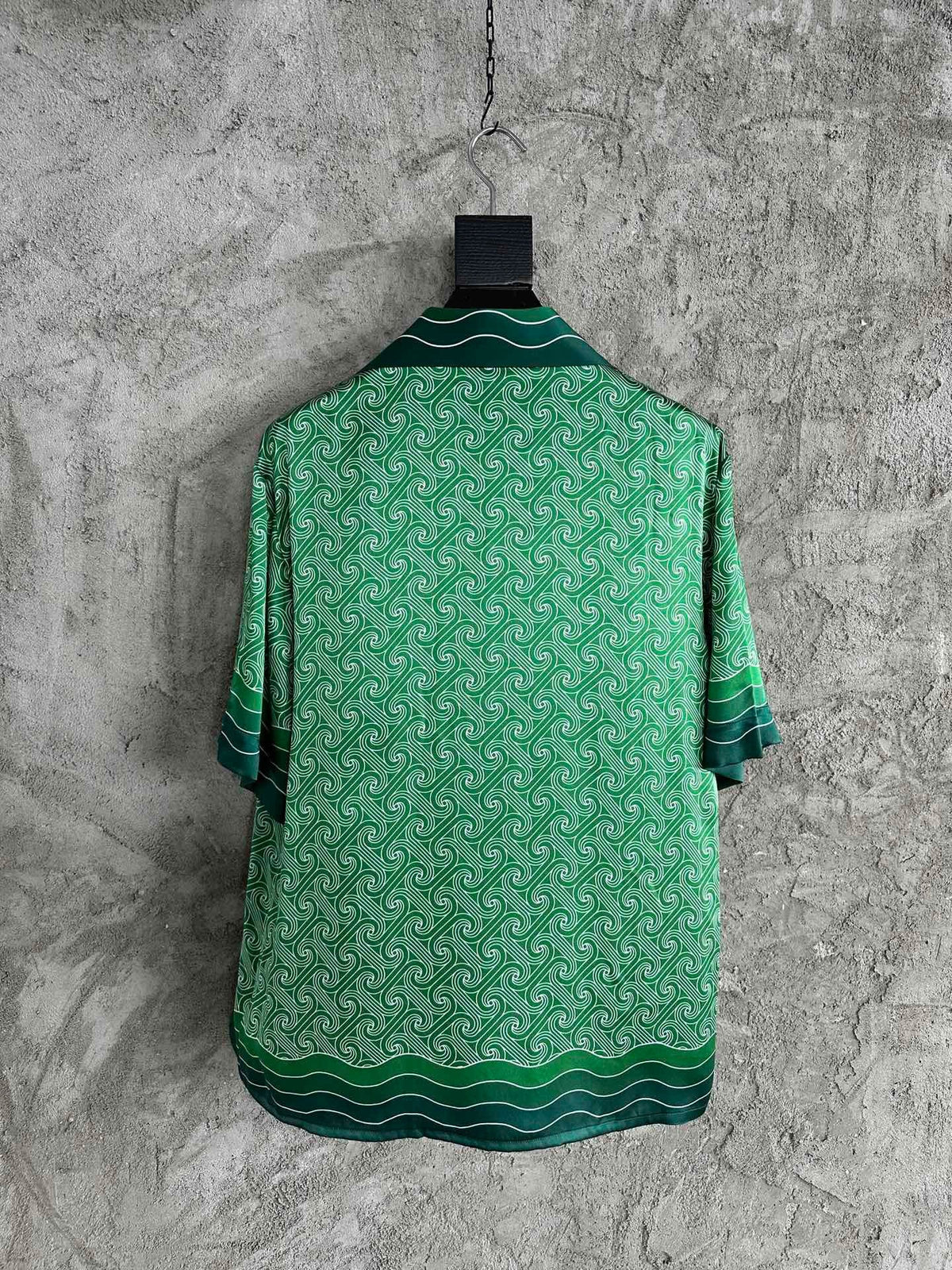 Green Wave Print Silk Shirt - Men's