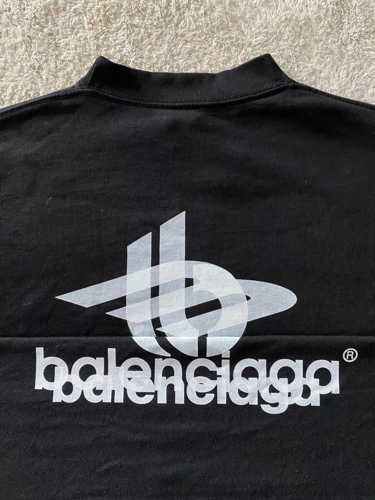 Black Cotton Logo Crewneck - Men's