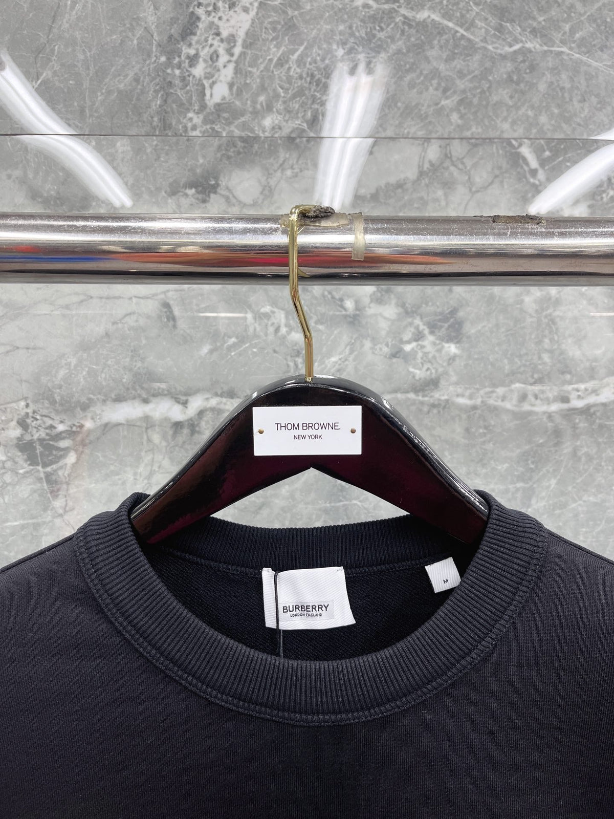 Navy Cotton Embossed Text Crewneck - Men's