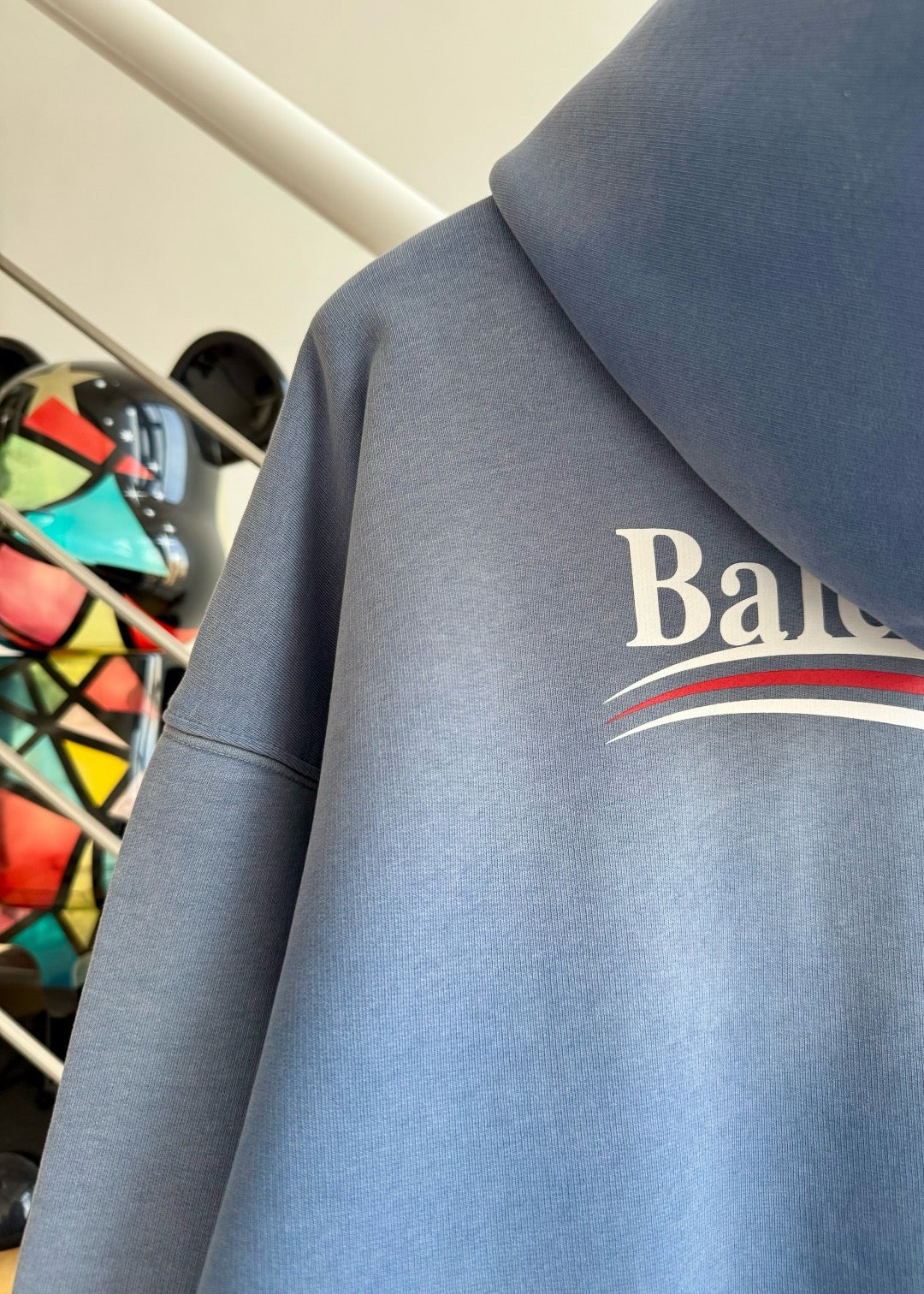 Blue Cotton Washed Logo Pullover - Men's