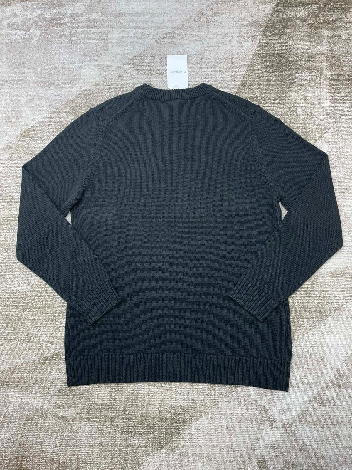 Navy Wool Intarsia Crewneck - Men's