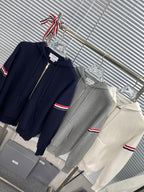 Navy Cotton Striped Sleeve Zip-Through - Men's