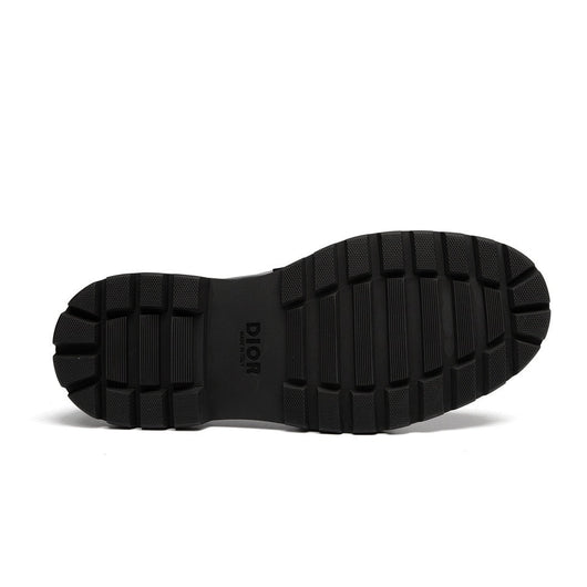 Black Leather Text Strap Loafer - Men's